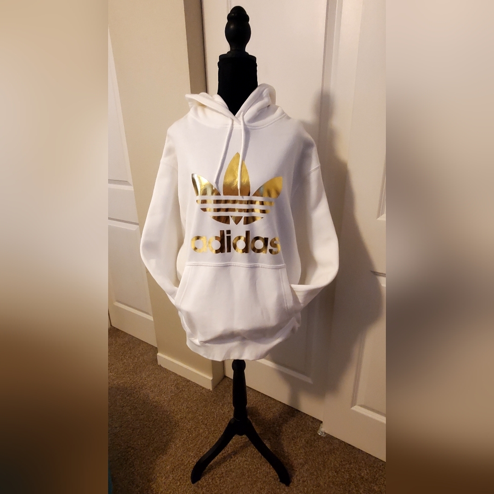 Adidas White Hoodie with Gold Logo